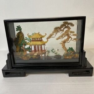 Vintage Chinese‎ Colour Cork Wood Engraved Country Sence Sculpture Lacquer Frame